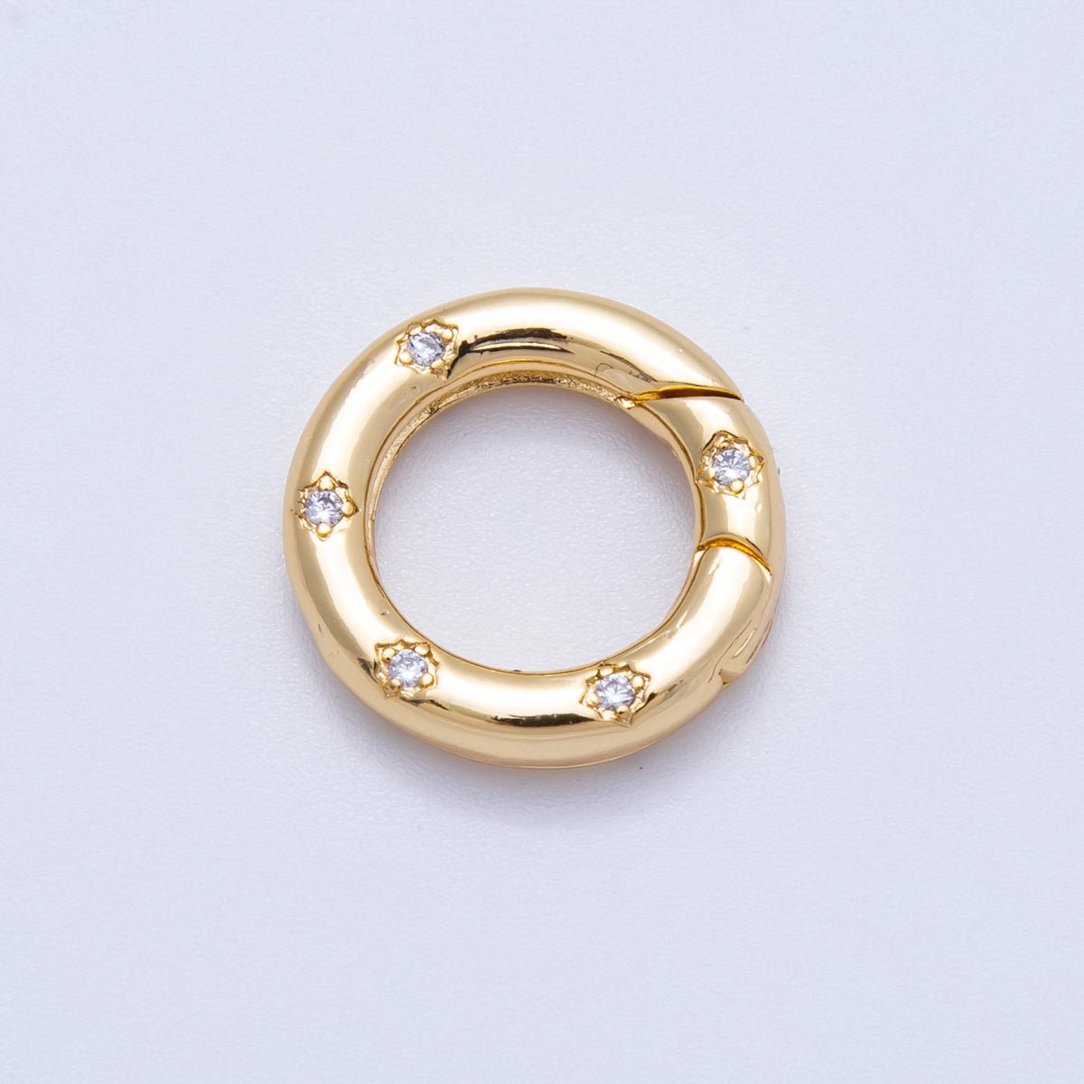 18K Gold Filled 16mm Clear CZ Dotted Round Push Gate Findings | Findings-00117