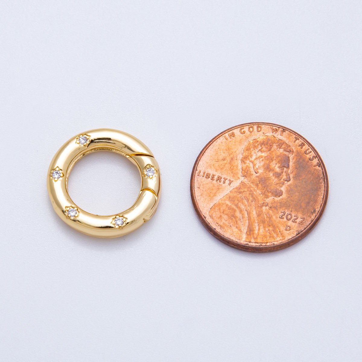 18K Gold Filled 16mm Clear CZ Dotted Round Push Gate Findings | Findings-00117