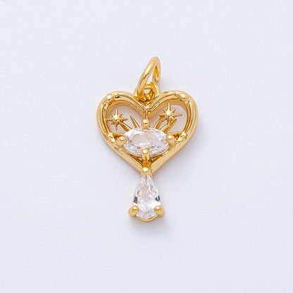 18K Gold Filled 16mm Clear CZ Drop Star Fireworks Heart Charm | AK168