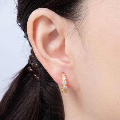 18K Gold Filled 16mm Clear CZ Round Bezel C-Shaped Hoop Earrings | AB1684