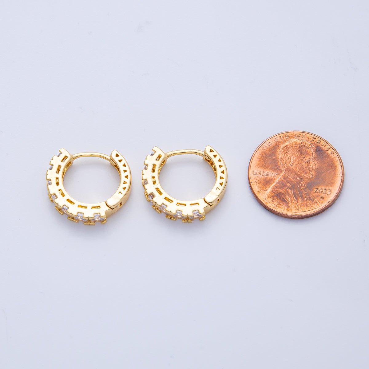 18K Gold Filled 16mm Clear Micro Paved CZ Cartilage Huggie Earrings | T451
