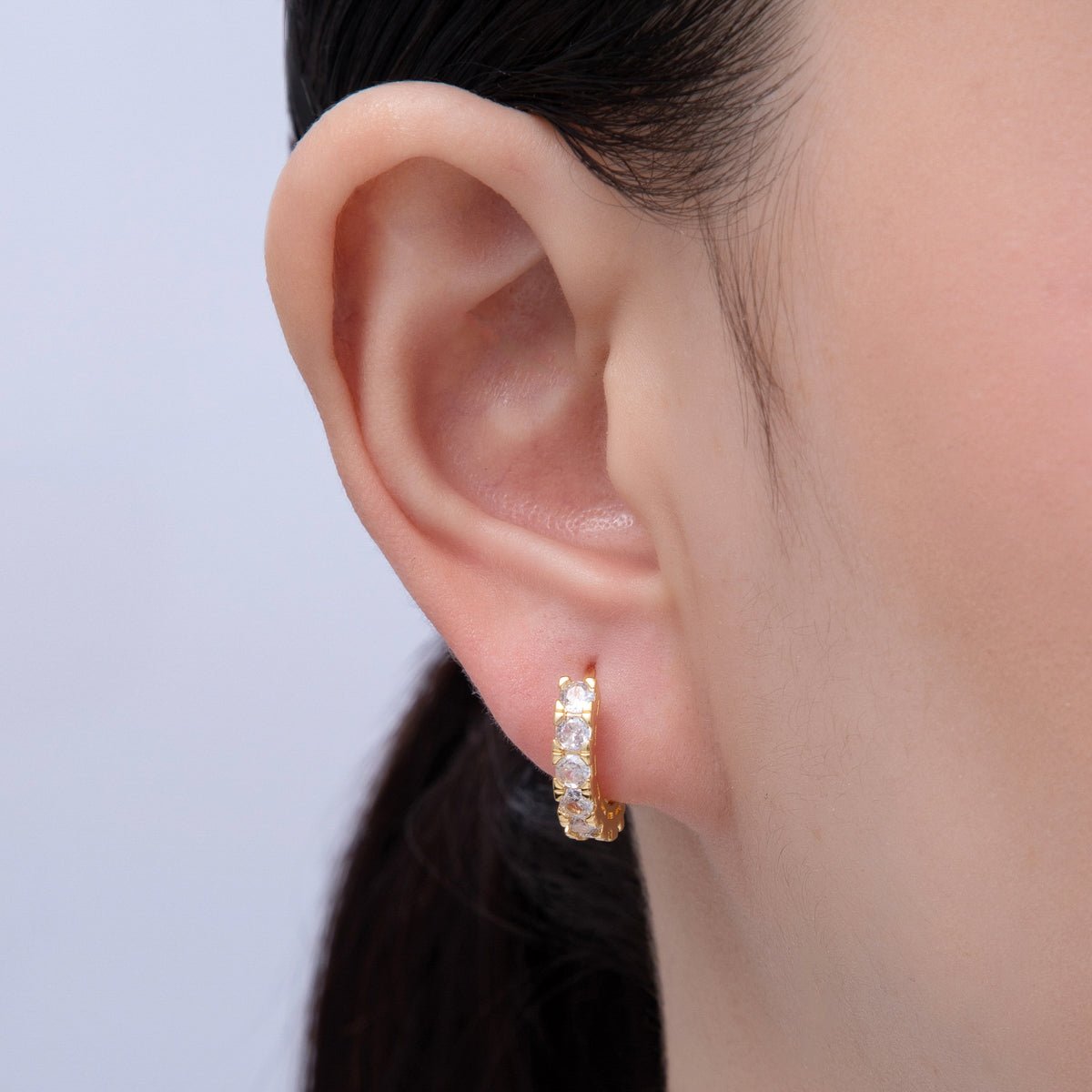 18K Gold Filled 16mm Clear Micro Paved CZ Cartilage Huggie Earrings | T451