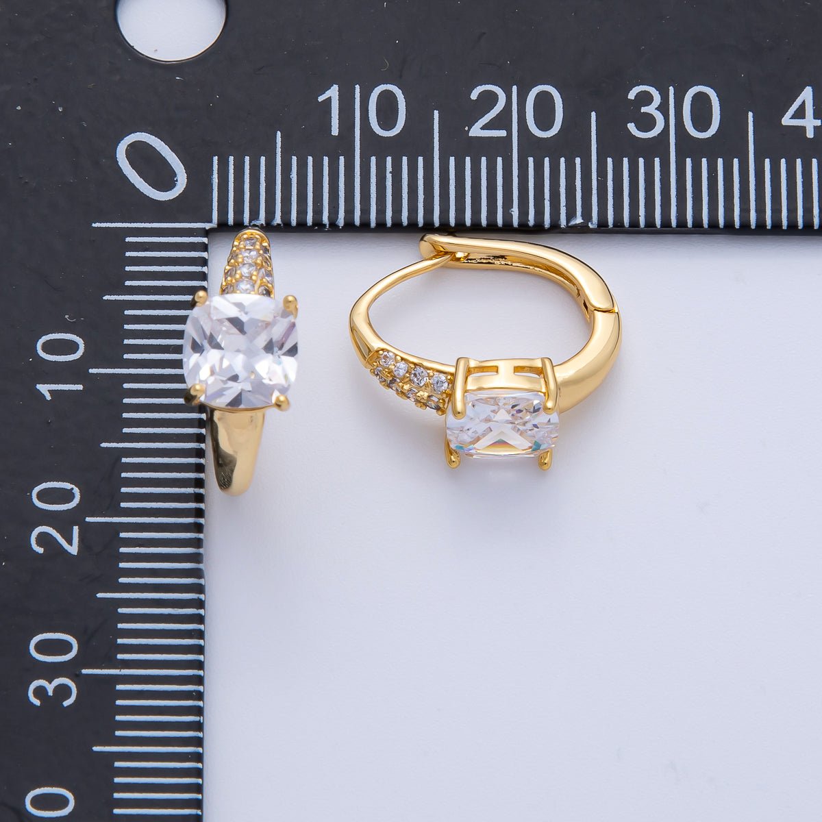 18K Gold Filled 16mm Clear Micro Paved CZ U-Shaped Latch Huggie Earrings | Earrings-00054