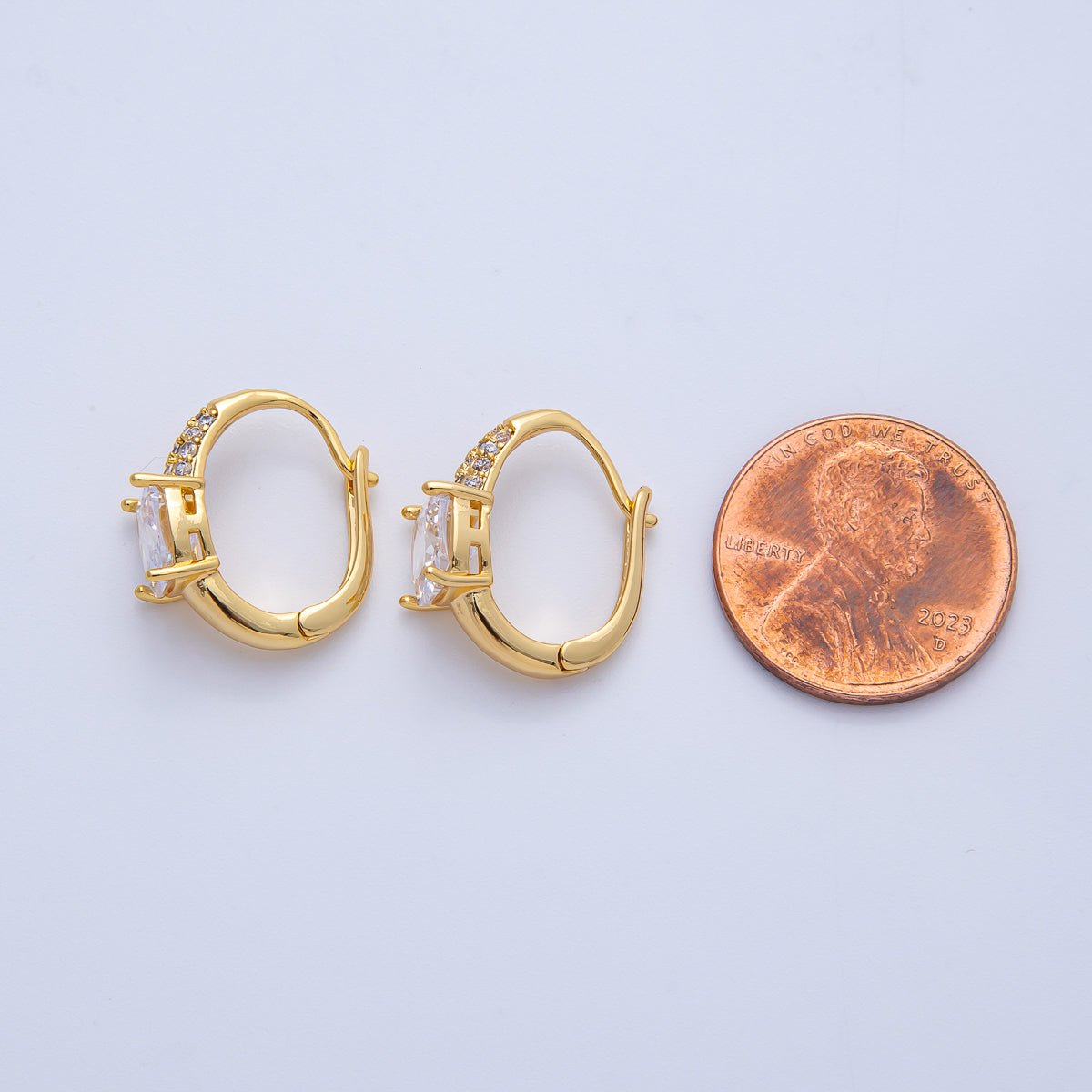 18K Gold Filled 16mm Clear Micro Paved CZ U-Shaped Latch Huggie Earrings | Earrings-00054