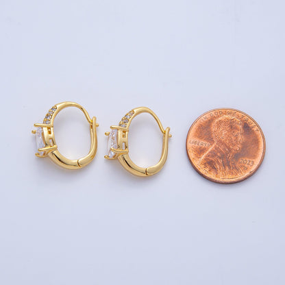18K Gold Filled 16mm Clear Micro Paved CZ U-Shaped Latch Huggie Earrings | Earrings-00054