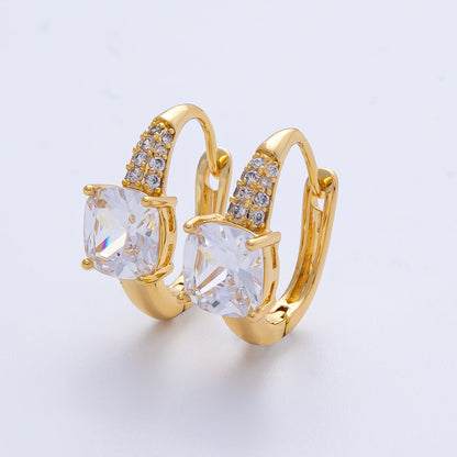18K Gold Filled 16mm Clear Micro Paved CZ U-Shaped Latch Huggie Earrings | Earrings-00054