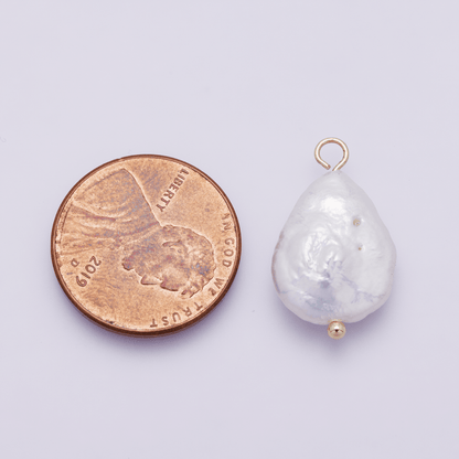 18K Gold Filled 16mm Freshwater Pearl Teardrop Handmade Charm | P01955