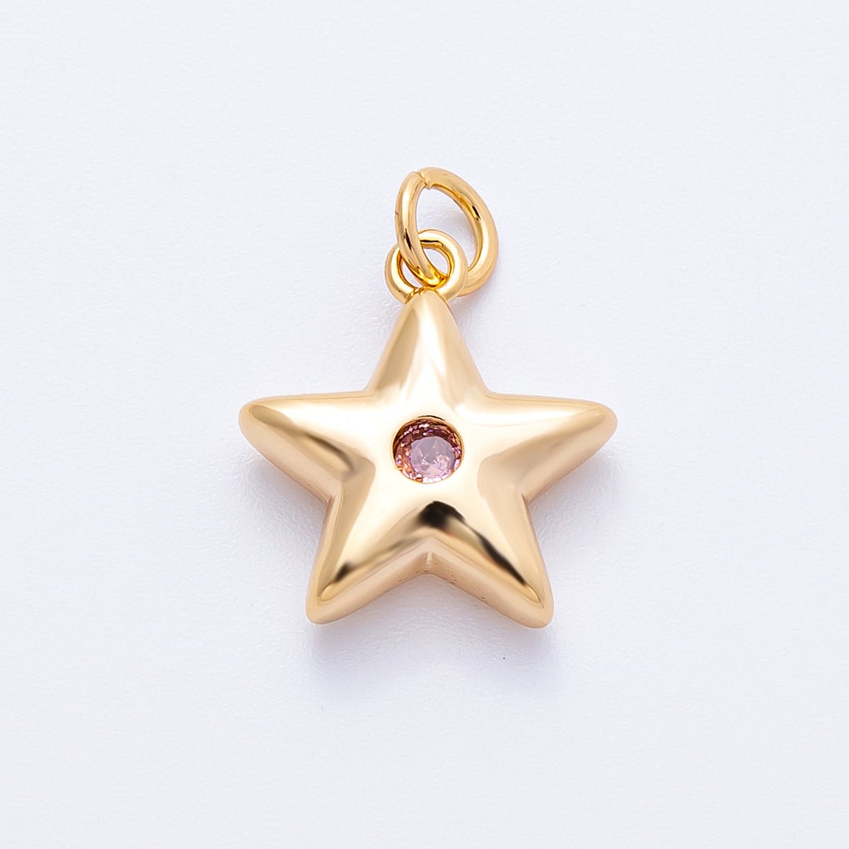 18K Gold Filled 16mm Green, Pink, Clear CZ Celestial Star Charm | Charms-00342 - Charms-00344