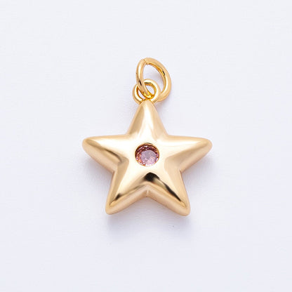 18K Gold Filled 16mm Green, Pink, Clear CZ Celestial Star Charm | Charms-00342 - Charms-00344