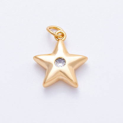 18K Gold Filled 16mm Green, Pink, Clear CZ Celestial Star Charm | Charms-00342 - Charms-00344