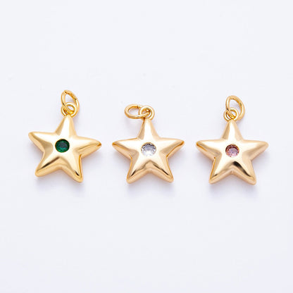 18K Gold Filled 16mm Green, Pink, Clear CZ Celestial Star Charm | Charms-00342 - Charms-00344