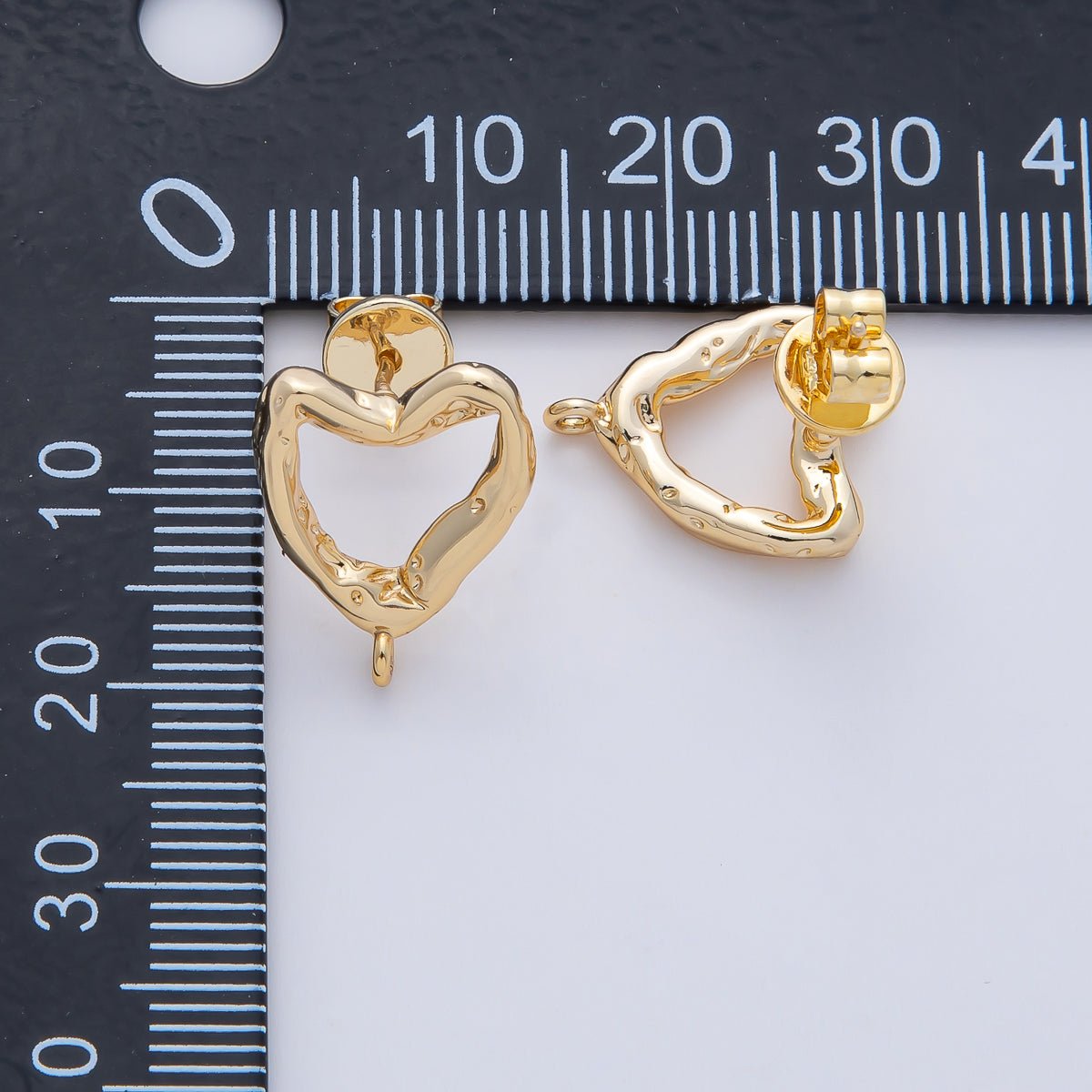 18K Gold Filled 16mm Hammered Heart Drop Stud Earring Findings in Gold &amp; Silver | Z1639