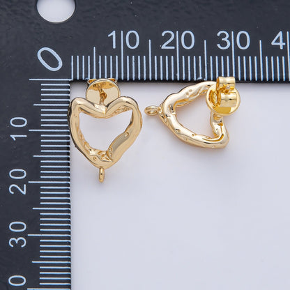 18K Gold Filled 16mm Hammered Heart Drop Stud Earring Findings in Gold &amp; Silver | Z1639