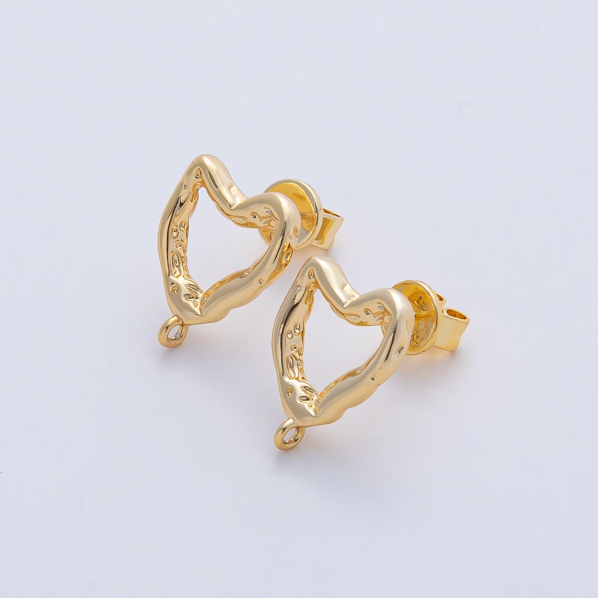 18K Gold Filled 16mm Hammered Heart Drop Stud Earring Findings in Gold &amp; Silver | Z1639