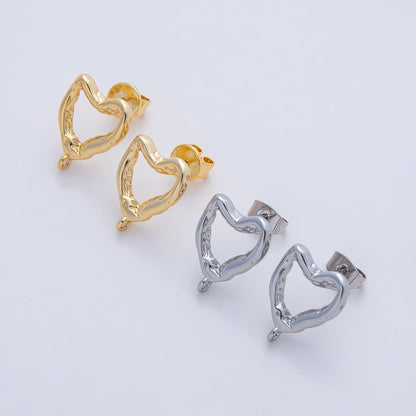 18K Gold Filled 16mm Hammered Heart Drop Stud Earring Findings in Gold &amp; Silver | Z1639