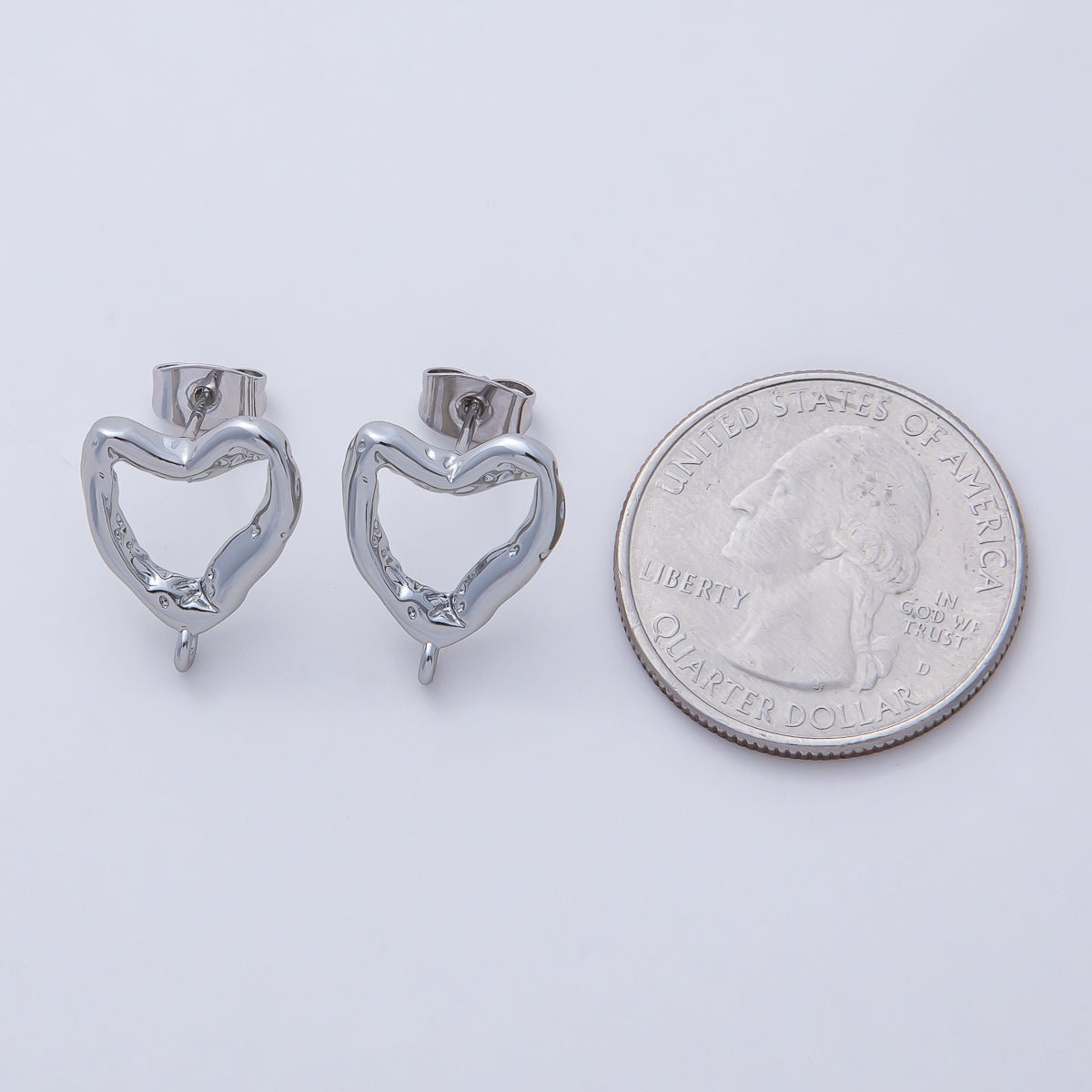 18K Gold Filled 16mm Hammered Heart Drop Stud Earring Findings in Gold &amp; Silver | Z1639