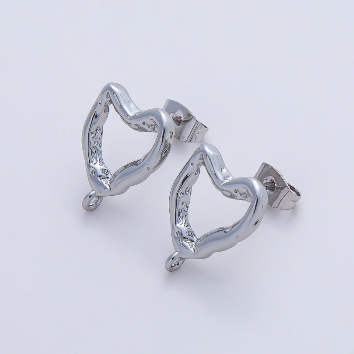 18K Gold Filled 16mm Hammered Heart Drop Stud Earring Findings in Gold &amp; Silver | Z1639