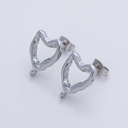 18K Gold Filled 16mm Hammered Heart Drop Stud Earring Findings in Gold &amp; Silver | Z1639
