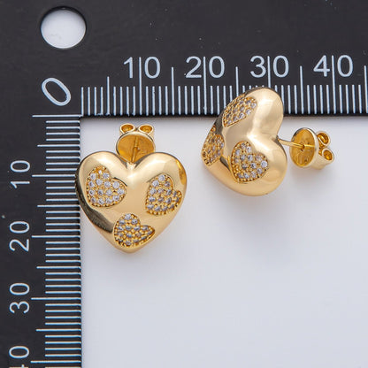 18K Gold Filled 16mm Micro Paved CZ Heart Cluster Heart Stud Earrings | AD1598