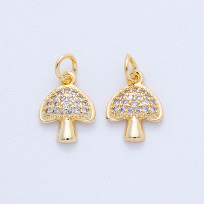 18K Gold Filled 16mm Micro Paved CZ Little Mushroom Charm | AF820