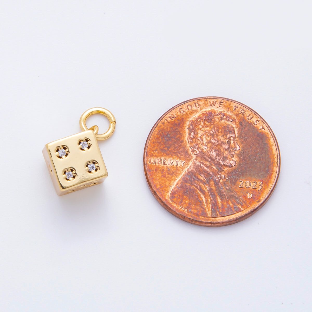 18K Gold Filled 16mm Micro Paved CZ Lucky Number Dice Add-On Jewelry Charm | E429