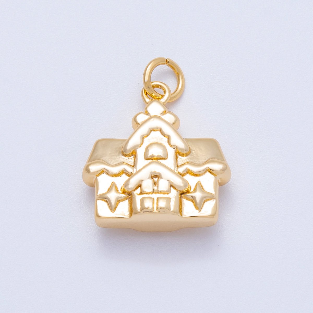 18K Gold Filled 16mm Gingerbread Cottage House 3D Multidimensional Charm | Charms-00425