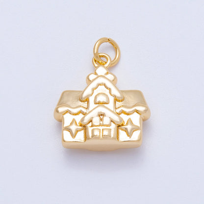 18K Gold Filled 16mm Gingerbread Cottage House 3D Multidimensional Charm | Charms-00425