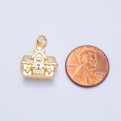18K Gold Filled 16mm Gingerbread Cottage House 3D Multidimensional Charm | Charms-00425