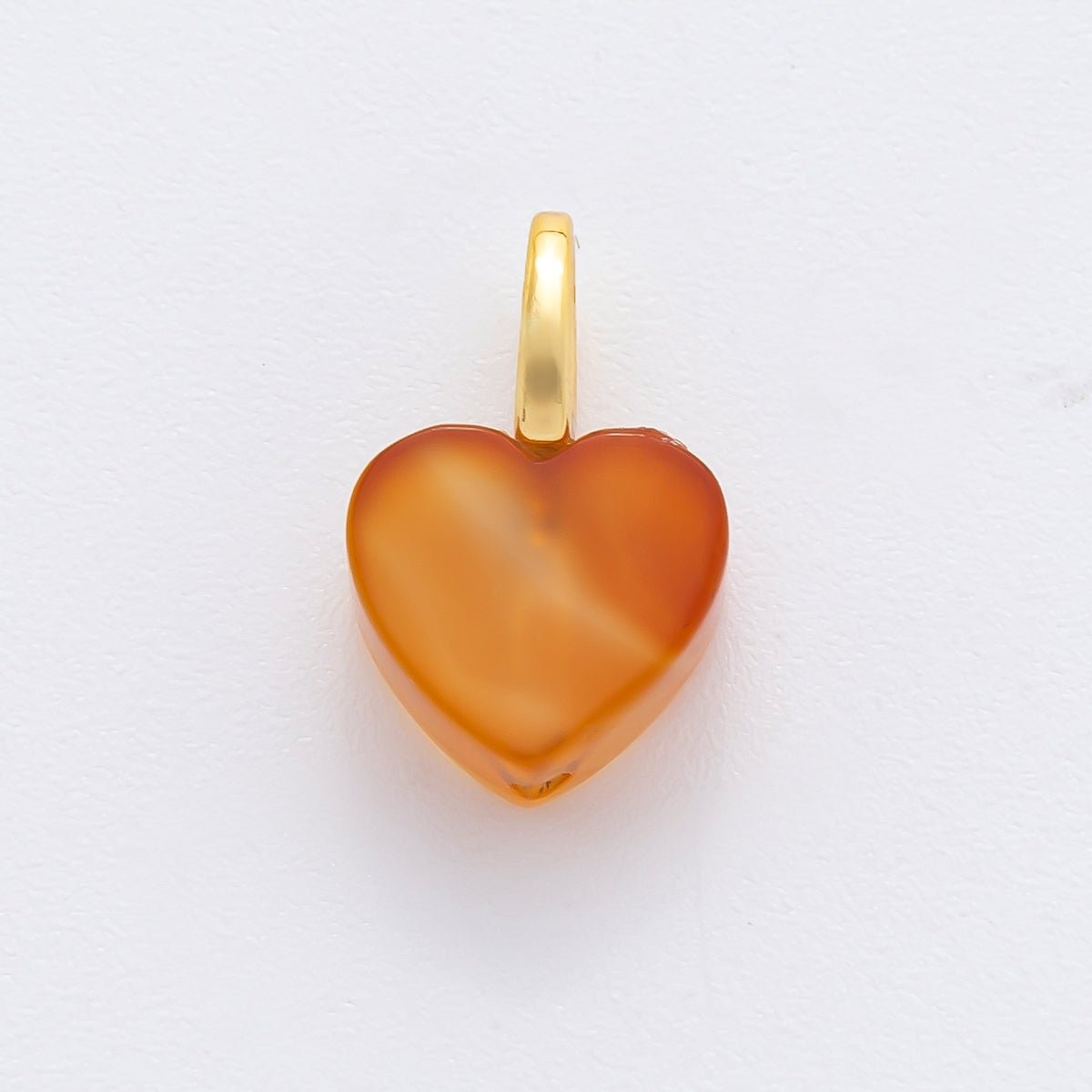 18K Gold Filled 16mm Quartz, Ruffle, &amp; Carnelian Gemstone Dainty Heart-Shaped Charm | E433 E449