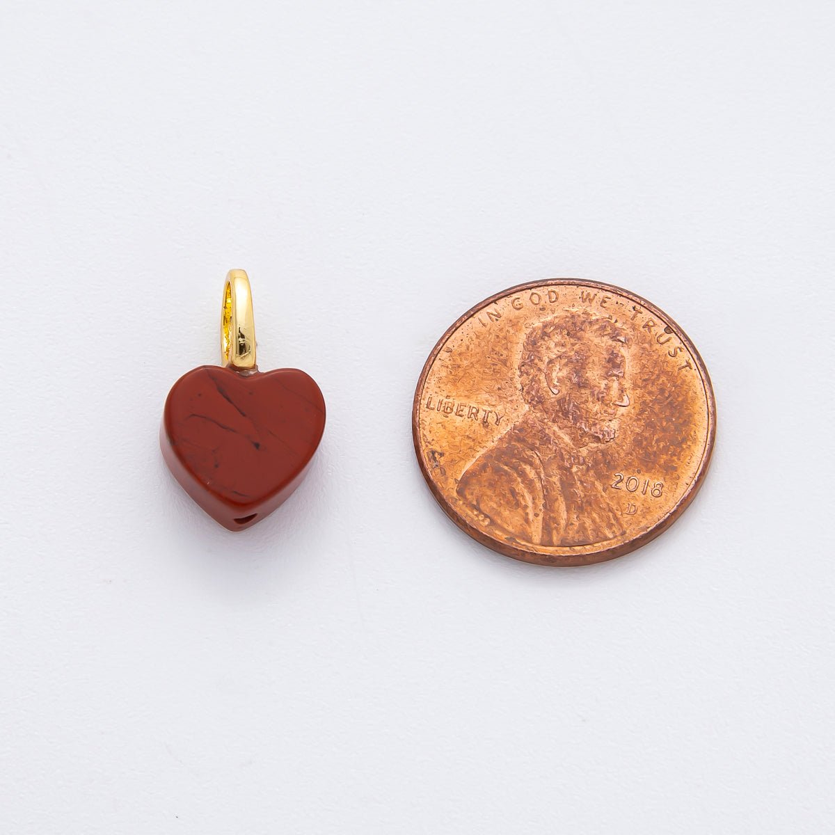 18K Gold Filled 16mm Quartz, Ruffle, &amp; Carnelian Gemstone Dainty Heart-Shaped Charm | E433 E449