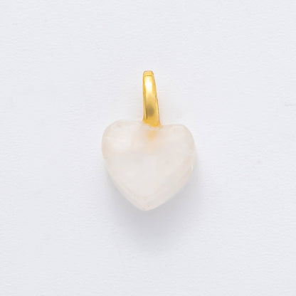 18K Gold Filled 16mm Quartz, Ruffle, &amp; Carnelian Gemstone Dainty Heart-Shaped Charm | E433 E449