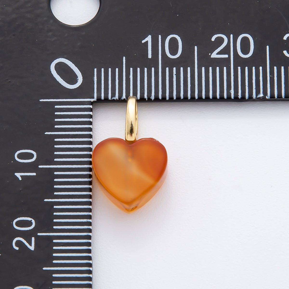 18K Gold Filled 16mm Quartz, Ruffle, &amp; Carnelian Gemstone Dainty Heart-Shaped Charm | E433 E449