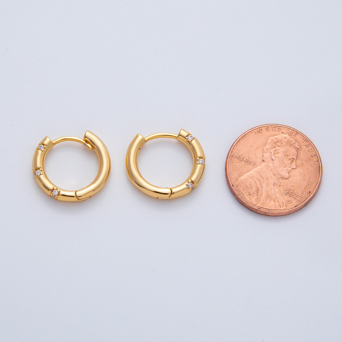 18K Gold Filled 16mm Simple Dotted Hinged Hoops Earrings | AD1612