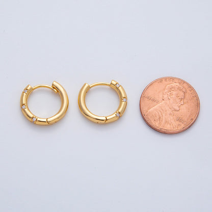 18K Gold Filled 16mm Simple Dotted Hinged Hoops Earrings | AD1612