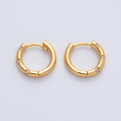 18K Gold Filled 16mm Simple Dotted Hinged Hoops Earrings | AD1612