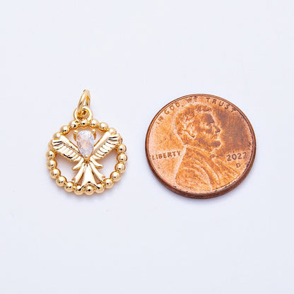 18K Gold Filled 16mm Teardrop CZ Angel Open Beaded Ball Round Charm | Charms-00345