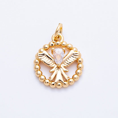 18K Gold Filled 16mm Teardrop CZ Angel Open Beaded Ball Round Charm | Charms-00345