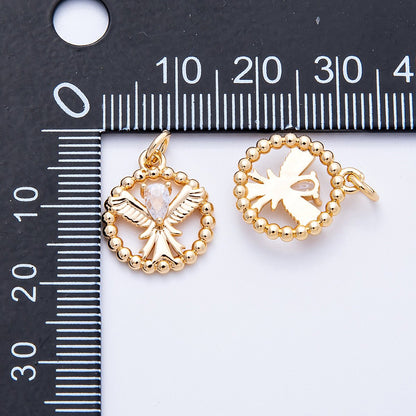 18K Gold Filled 16mm Teardrop CZ Angel Open Beaded Ball Round Charm | Charms-00345