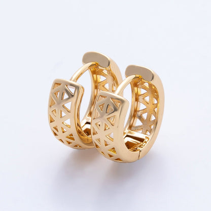 18K Gold Filled 16mm Wide Geometric Lined Filigree Huggie | Earrings-00220
