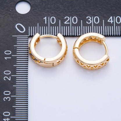 18K Gold Filled 16mm Wide Geometric Lined Filigree Huggie | Earrings-00220