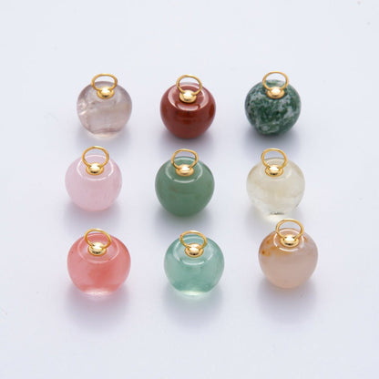 18K Gold Filled 17.5mm Fluorite, Aventurine, &amp; Jade Gemstone Round Ball Charm | E178 E219 E223 E250