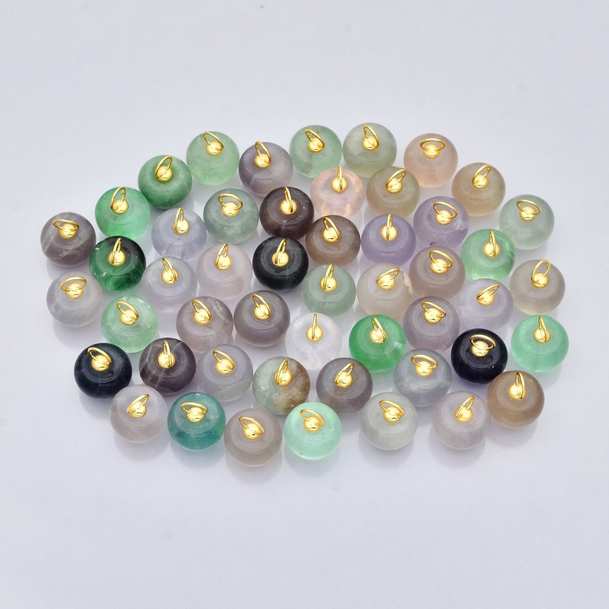 18K Gold Filled 17.5mm Fluorite, Aventurine, &amp; Jade Gemstone Round Ball Charm | E178 E219 E223 E250