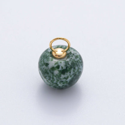 18K Gold Filled 17.5mm Fluorite, Aventurine, &amp; Jade Gemstone Round Ball Charm | E178 E219 E223 E250