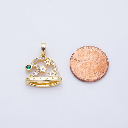 18K Gold Filled 17.5mm Green, Micro Paved CZ Starry Santa&