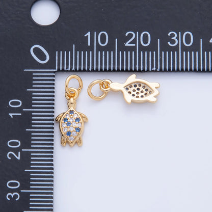 18K Gold Filled 17.5mm Micro Paved CZ Sea Turtle Charm | AF814