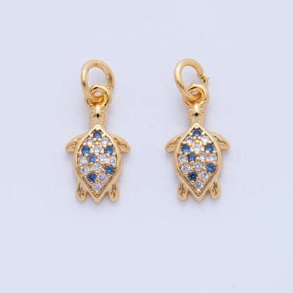 18K Gold Filled 17.5mm Micro Paved CZ Sea Turtle Charm | AF814
