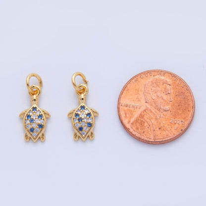 18K Gold Filled 17.5mm Micro Paved CZ Sea Turtle Charm | AF814