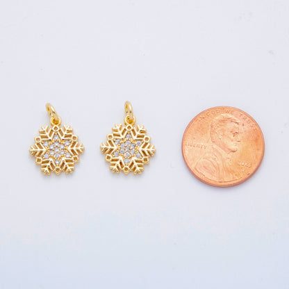 18K Gold Filled 17.5mm Micro Paved CZ Starry Winter Snowflakes Charm | AF805