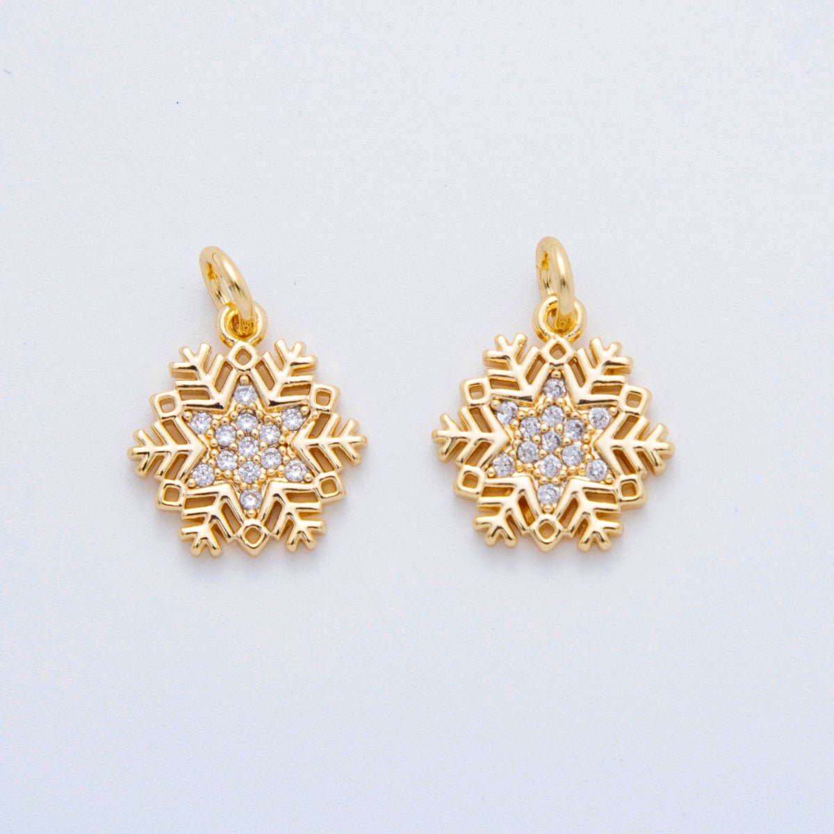 18K Gold Filled 17.5mm Micro Paved CZ Starry Winter Snowflakes Charm | AF805