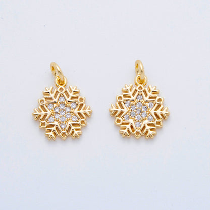 18K Gold Filled 17.5mm Micro Paved CZ Starry Winter Snowflakes Charm | AF805